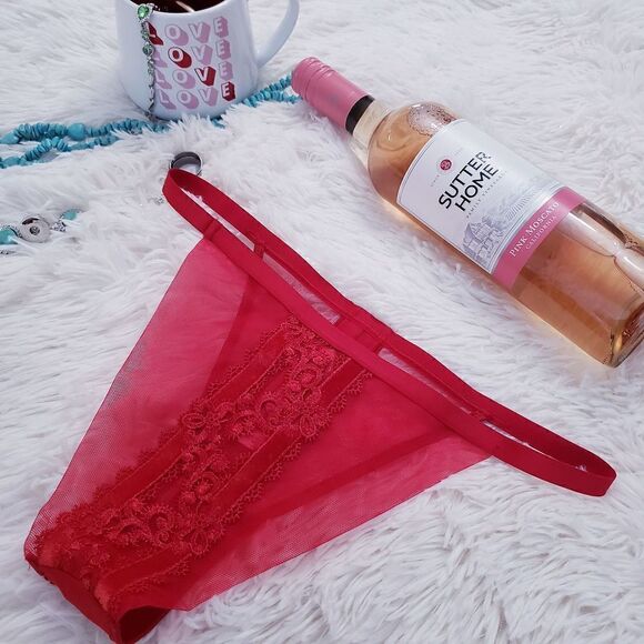 Victoria's Secret BRAZILIAN MEDIUM Red Velvet Lace Mesh Hool & Eye Very Sexy - Picture 3 of 6